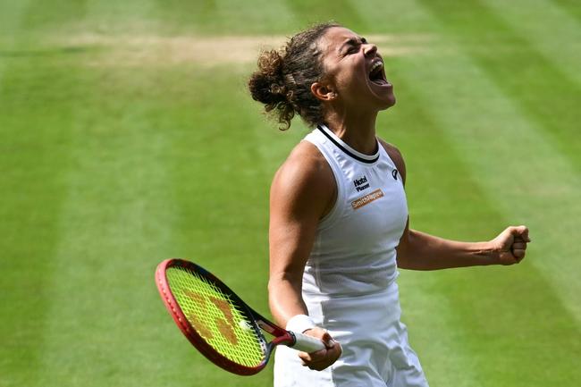Italy's Jasmine Paolini celebrates reaching the Wimbledon final