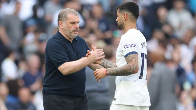 Postecoglou and Cristian Romero. Picture: Getty Images