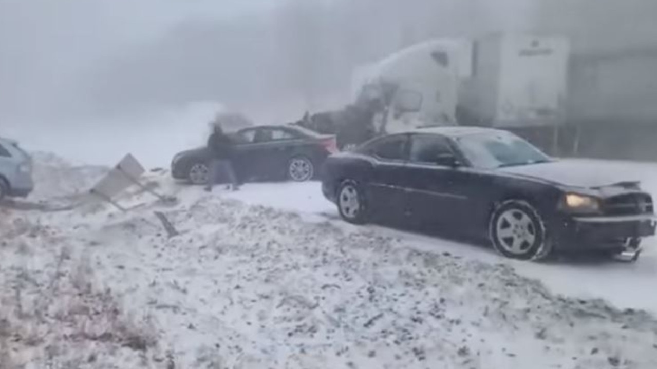 Footage of the accident scene shows trucks and cars slamming other vehicles. Source: Mike Moye/CBS3/Facebook