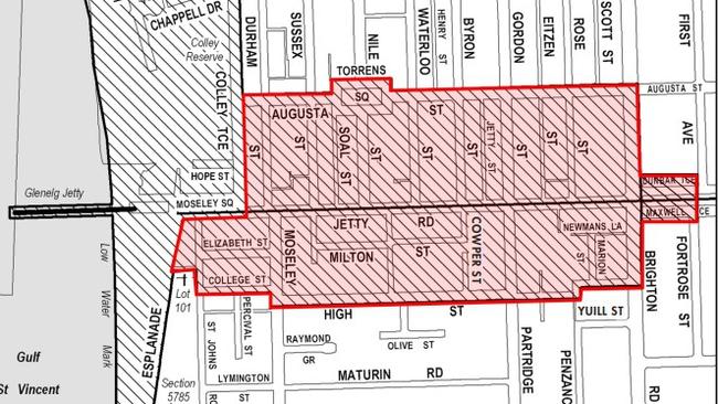 A map of the proposed expansion of the dry area. Picture: Holdfast Bay Council