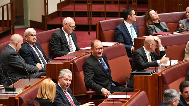 Fraser Anning during the Greens censure motion against him. Picture: AAP.