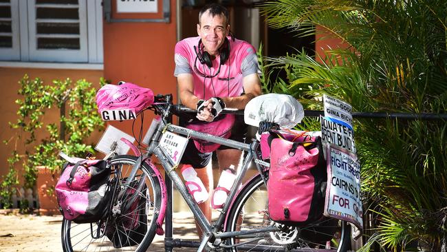 Brent Bundy is cycling from Sydney to Cairns and back to raise funds for the Cancer Council in memory of his late friend Gina. Picture: Shae Beplate