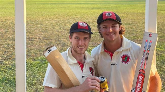 Corey Kelly (right), with Sam Kerber) returned to the Crocs mid-season. Picture: Southern Districts Cricket Club.