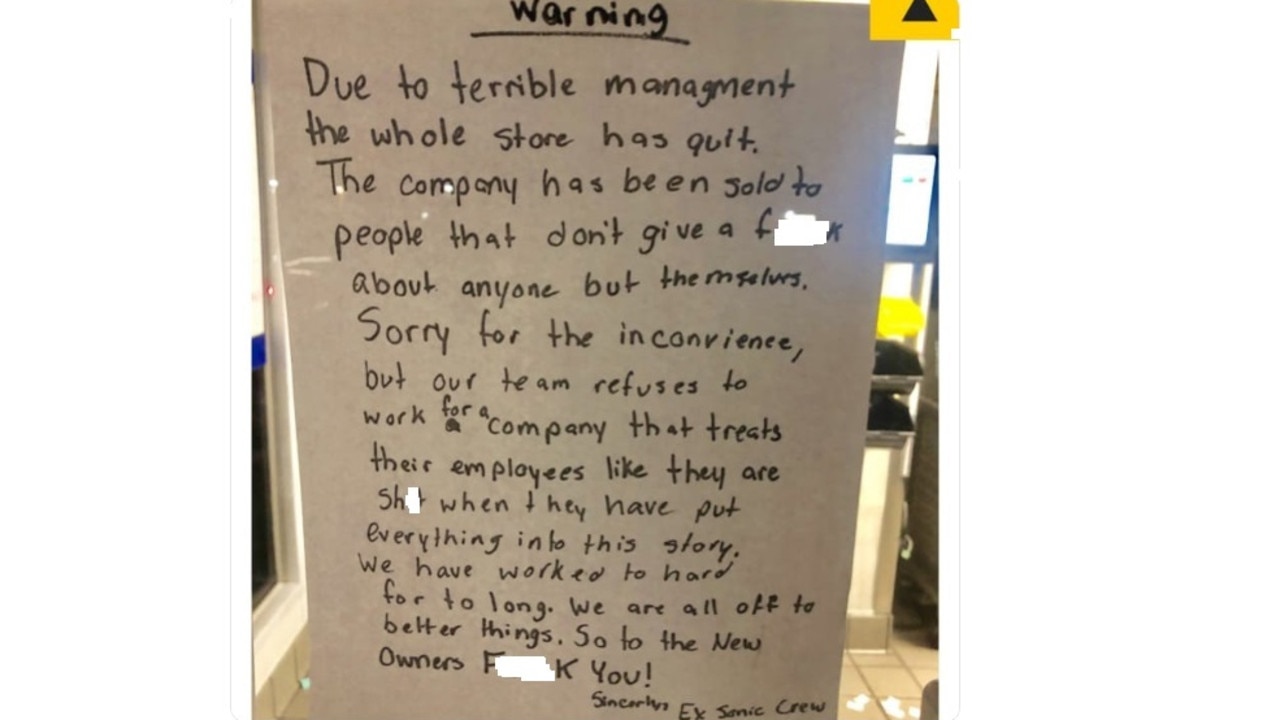 Teams at Sonic branches have been quitting en masse. Picture: Twitter @_ericblanc