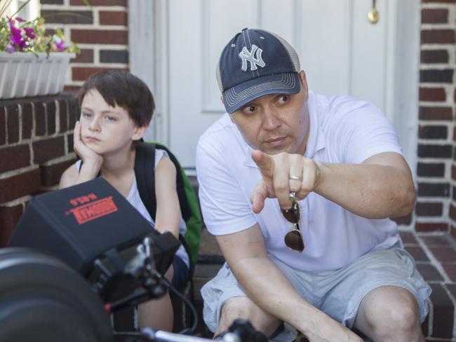 Young Jaeden Lieberher with Director <b/>Theodore Melfi on the set of St Vincent. Picture: Village Roadshow films