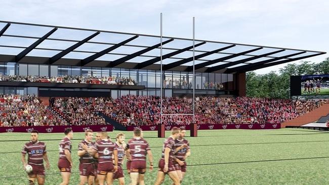 An artist impression of the new 3000-seat grandstand at the northern end of 4 Pines Park. Picture: seaeagles.com.au