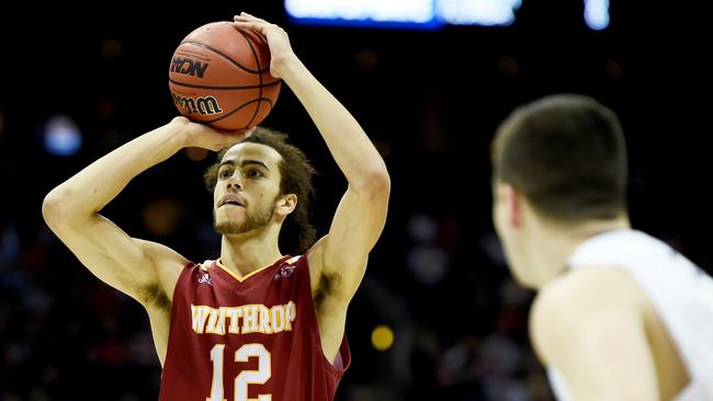 Cooks playing for the Winthrop Eagles in the NCAA Men's Basketball Tournament in 2017. Picture: Getty Images