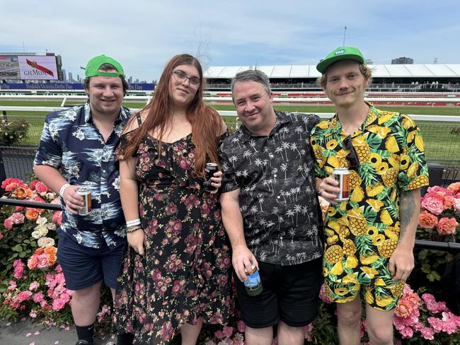 Byron Cuddy, Emily Styles, Daniel Cuddy and David Johnson at Flemington for Derby Day on November 2, 2024. Picture: Phillippa Butt