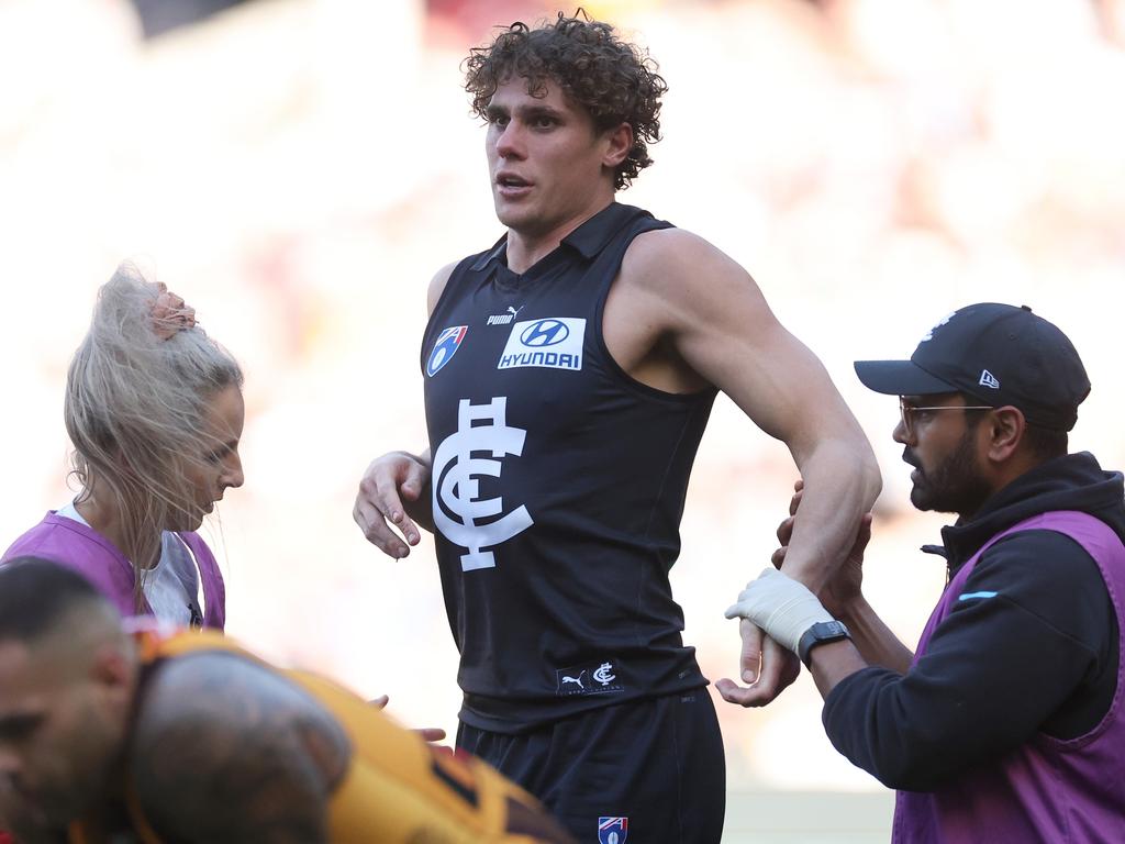 Charlie Curnow will miss a second game with the ankle injury which has affected him over the last two months of the season. Picture: Daniel Pockett / Getty Images