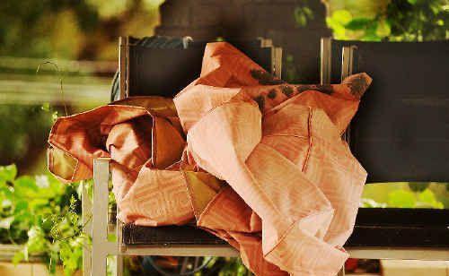 Heaven-sent: A section of the barbecue cover thrown on a pile of chairs at the Van Dartel’s Alstonvale home seems to have taken the form of the face of Jesus. Picture: Jacklyn Wagner