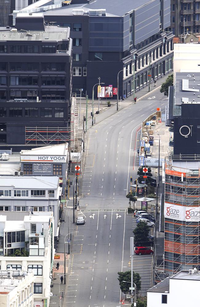 Wellington streets on the first day of the NZ lockdown. Picture: Hagen Hopkins/Getty Images