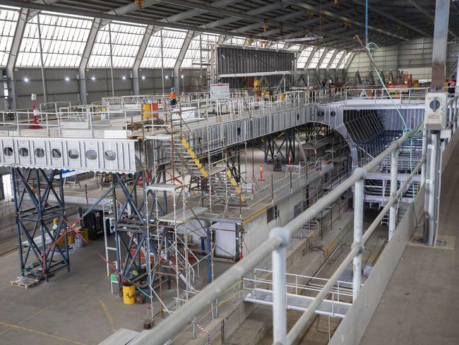 Incat battery electric ship under construction at Hobart. Picture: Chris Kidd