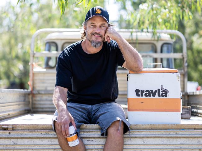 Travis Fimmel with his Travla lager. Picture: Aaron Francis / The Australian