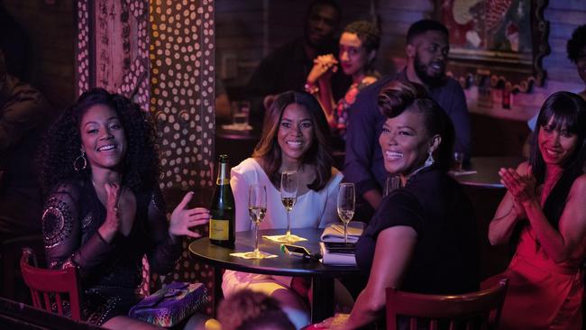 Tiffany Haddish, Regina Hall, Queen Latifah and Jada Pinkett Smith in a scene from 2017 film, Girls Trip