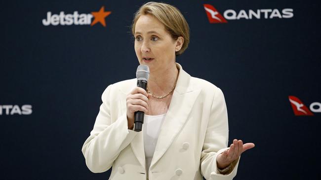 Qantas CEO Vanessa Hudson at the airline’s full year results in Sydney. Picture: NewsWire / John Appleyard