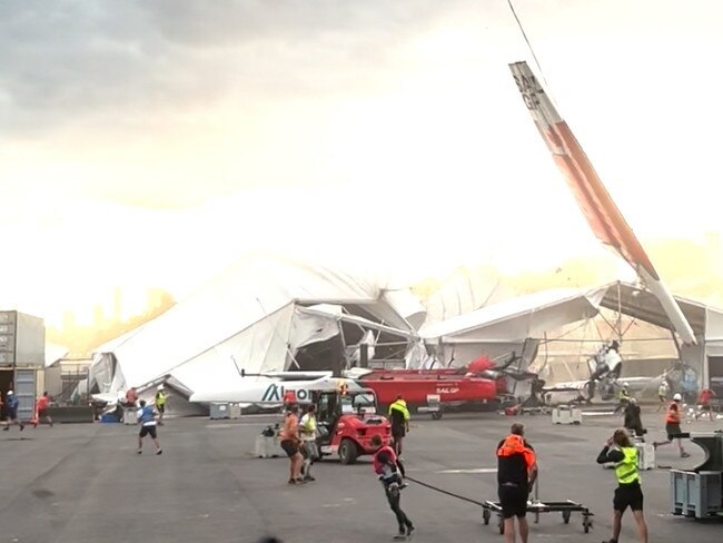 Wild winds cause havoc at the 2023 KPMG Australia Sail Grand Prix on Saturday evening. Picture: Supplied