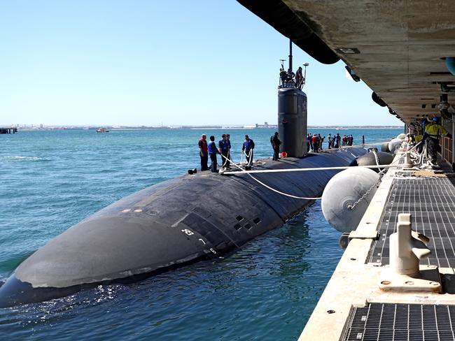 Los Angeles-class submarine USS Annapolis (SSN 760) tied up alongside Diamantina Pier at Fleet Base West, HMAS Stirling, WA. *** Local Caption *** The nuclear-powered, conventionally-armed submarine USS Annapolis (SSN 760) is at HMAS Stirling for the second visit by a fast-attack submarine to Australia since the announcement of the AUKUS (Australia, United Kingdom, United States) Optimal Pathway in March 2023.