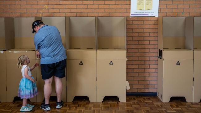 A voter cast his vote at a polling centre at Stan Thiess Memorial Center on October 14 in Muswellbrook. Picture: Getty