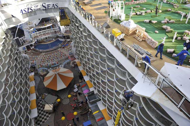 <p>Ship shape ... workers are still putting a few finishing touches, such as carpets and light fittings, to the ship. Picture: Royal Caribbean</p>