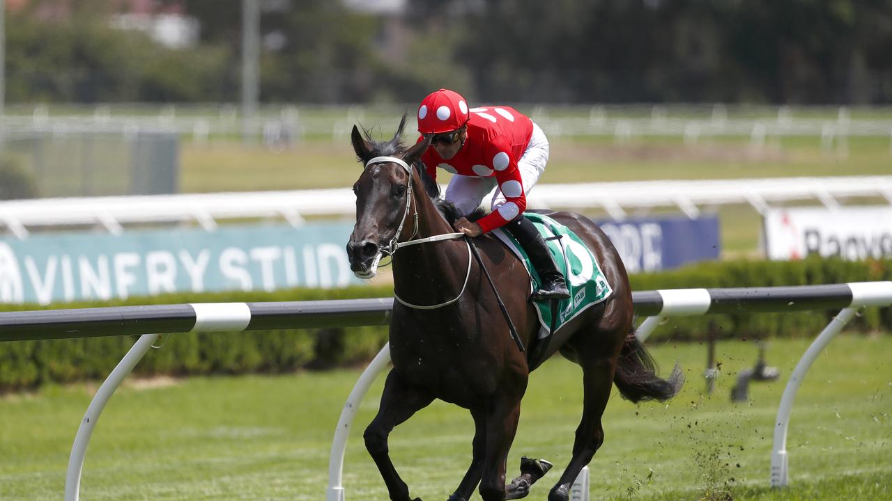 Jockey Corey Brown rides Ridicule to win Race 2, Tab Rewards Plate, during Canterbury Park Race Day at Canterbury Park Racecourse. Damion Flower’s share in the horse has been frozen. Picture: AAP