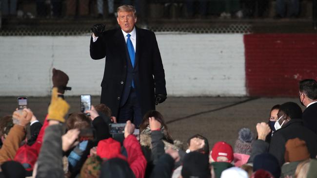 President Donald Trump departs a campaign rally at the LaCrosse Fairgrounds Speedway in Wisonsin. Picture: Getty Images/AFP