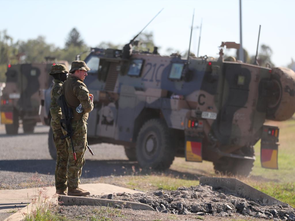 Australian and American troops on the ground at Camp Rockhampton. Pic Peter Wallis