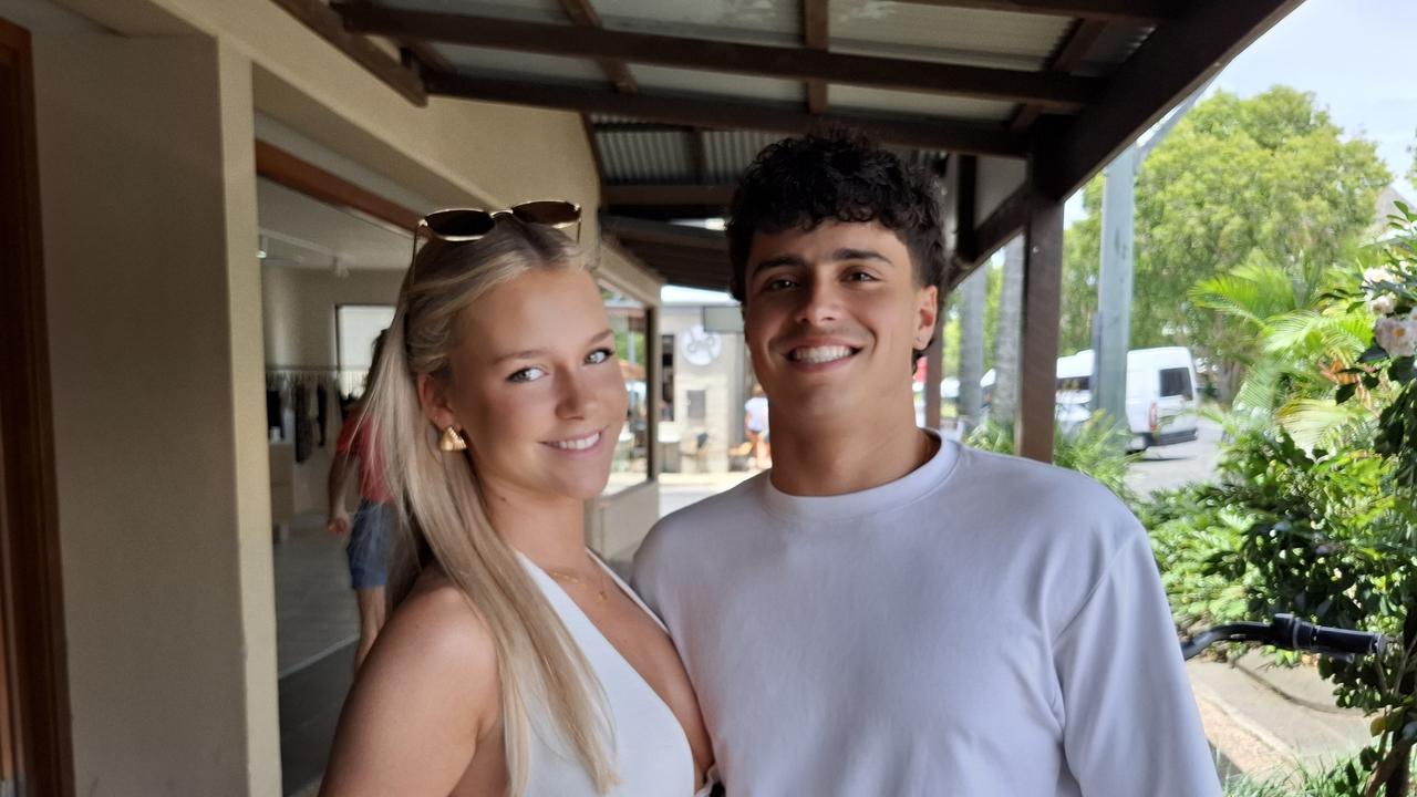 Brooke Pitschlitz, 18, and Peter Rayius, 18, at Byron Bay Schoolies celebrations on November 28, 2024. Picture: Sam Stolz.