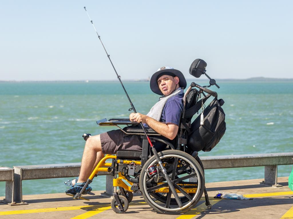 Jim Simpson enjoying the 'perfect' cool weather for fishing at Stokes Hill Wharf on Monday morning. Picture: Floss Adams.