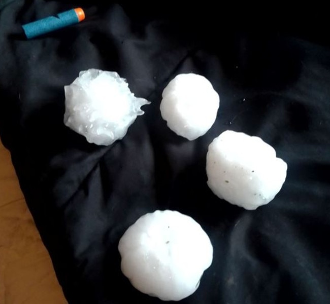 Giant hailstones in Applethorpe compared to the size of a Nerf dart. Picture: Higgins Storm Chasing