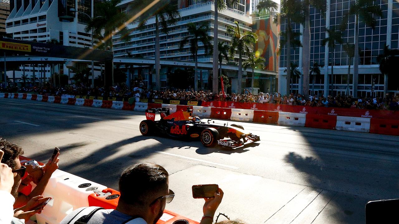 Red Bull driver Patrick Friesacher performs a show run during the F1 Festival in Miami last year. Picture: Michael Reaves