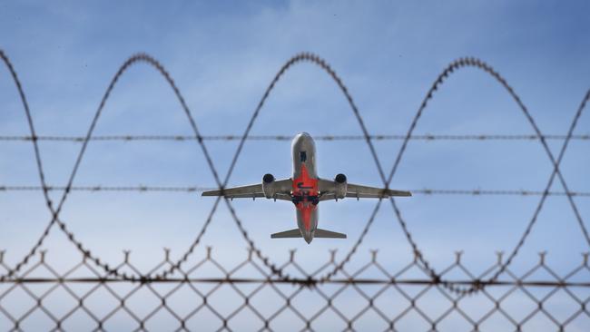 A Jetstar flight takes off but for how long as the coronavirus pandemic heightens in Australia. Picture: David Caird