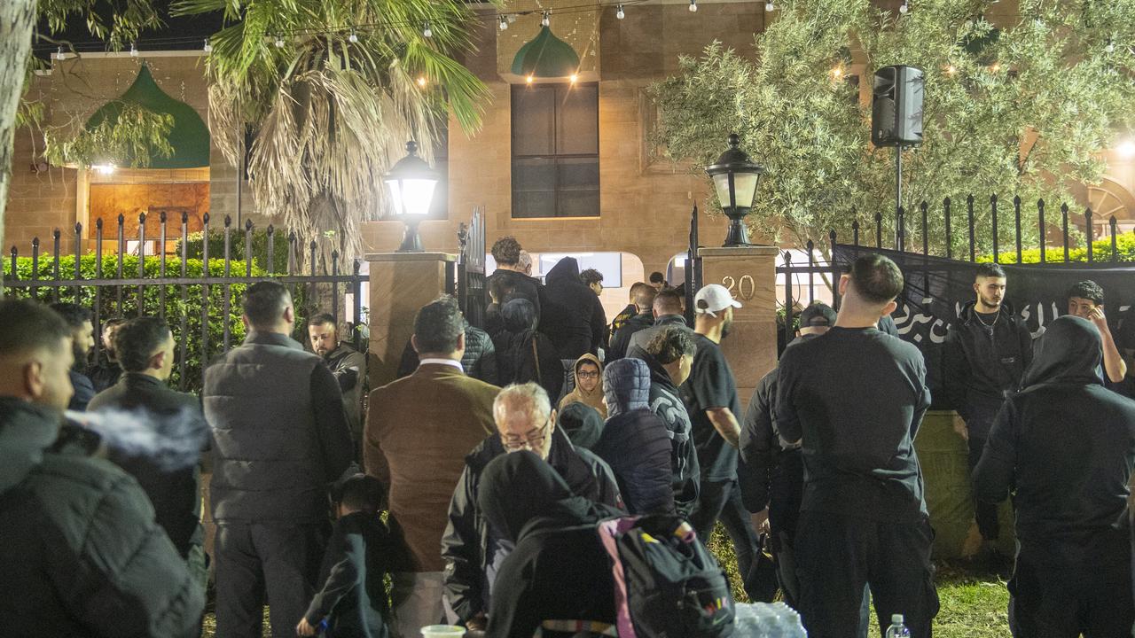 Mourners gather at Al Rahman mosque in Kingsgrove after the death of Hezbollah leader. Photo Jeremy Piper