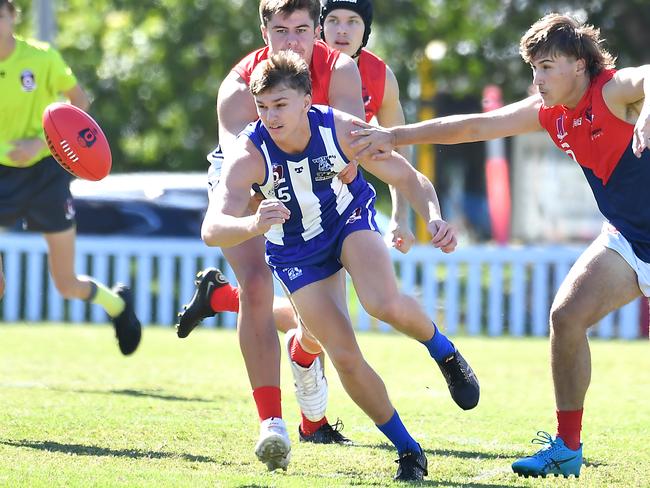 Mt Gravatt Heath SeadonQAFL colts footy match between Mt Gravatt and Surfers Paradise.Saturday April 15, 2023. Picture, John Gass