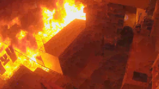 CCTV footage of a fire at Sonsa Market in Collingwood