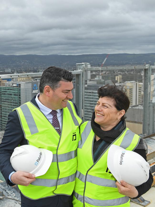 Developer Daniel Palumbo and his mother Maria at the top of the new Sofitel hotel on Currie Street. Picture: Tom Huntley