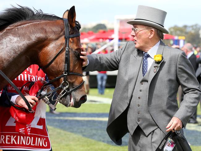 Owner Lloyd Williams gives Rekindling a pat after the running of the Cup. Picture: Michael Klein