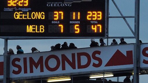 Scoreboard at the end of the Cats and Demons clash, Round 19 2011