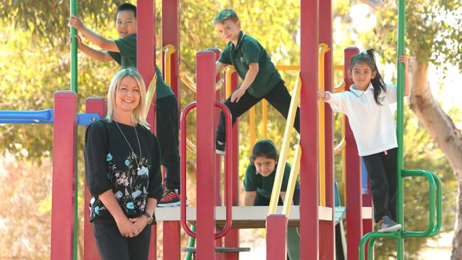 ‘It’s about ensuring that there’s greater consistency across the school’ … Kings Park Primary principal Jodi Park with some of her students. Picture: Stuart McEvoy