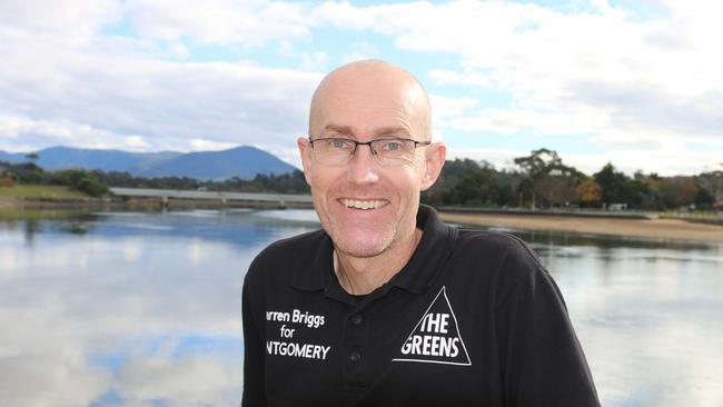 Greens candidate for Montgomery Darren Briggs with the Dial Range in background. Picture: Elise Kaine