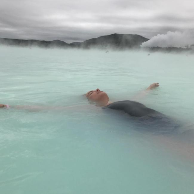 Water in the Blue Lagoon contains high levels of silica which can be harmful to hair. Picture: Instagram/LaraWorthington