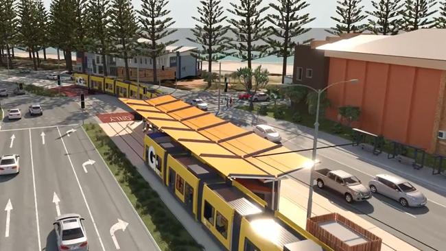 Gold Coast Light Rail Stage 3A artist impressions and stations between Broadbeach and Burleigh Heads