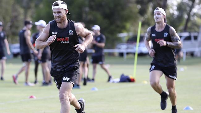 Robbie Gray and Hamish Hartlett pushing themselves at training. Picture: Sarah Reed.