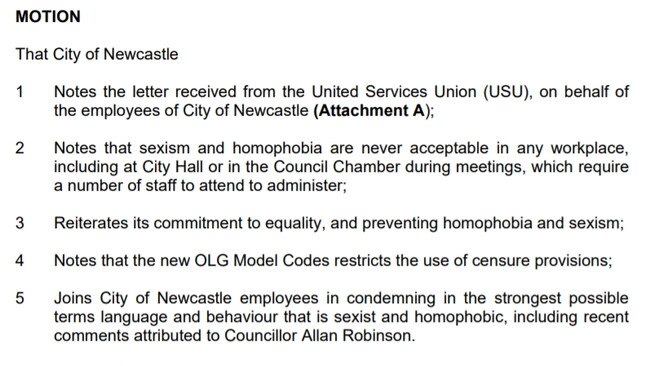 The motion which includes the 'offending paragraph' (paragraph 5) which Independents claim could open up Newcastle Council to legal consequences.