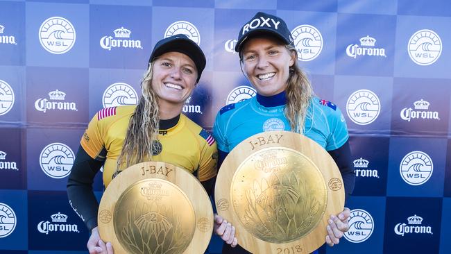 Stephanie Gilmore (right) Lakey Peterson at J-Bay. Picture: WSL