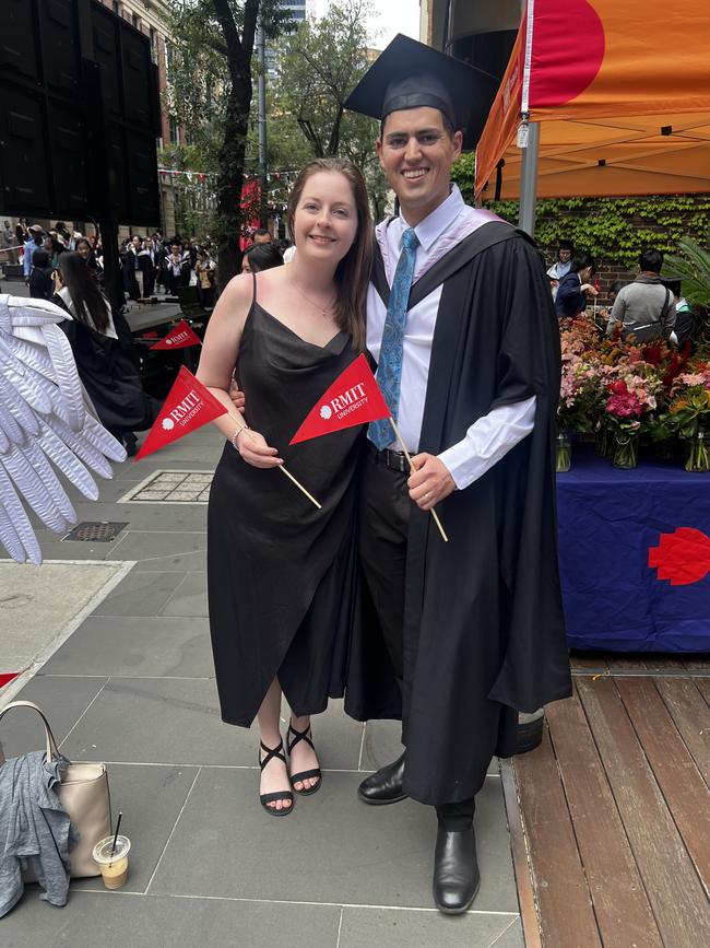 Jonica Burgess and Troy Burgess (Master of Finance) at the RMIT University graduation day on Wednesday, December 18, 2024. Picture: Jack Colantuono