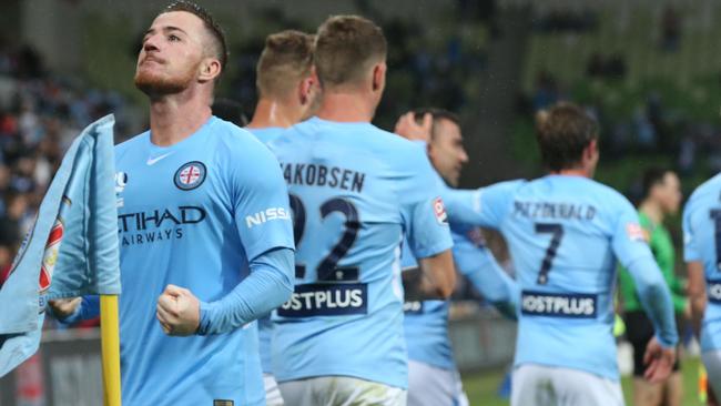 Ross McCormack reacts after scoring a goal for Melbourne City.