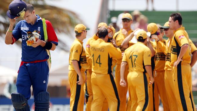 Kevin Pietersen walks away after being dismissed by Shaun Tait in St Vincent.