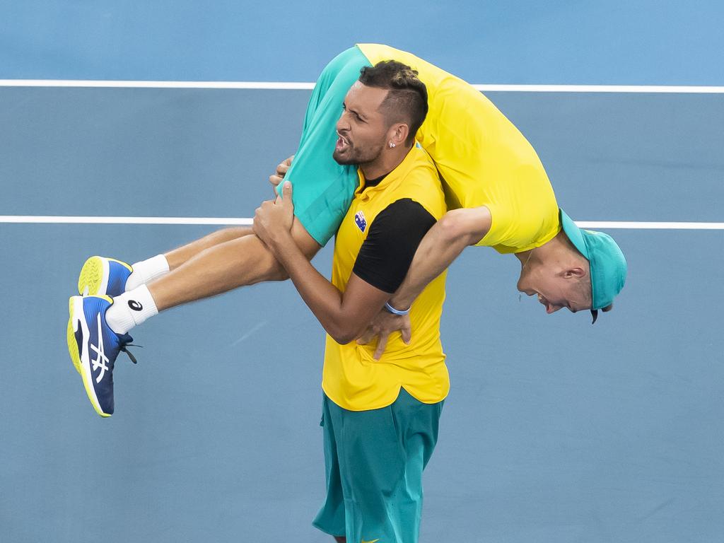 Australian tennis stars Alex de Minaur and Nick Kyrgios have become close friends. Picture: Craig Golding/AAP Image