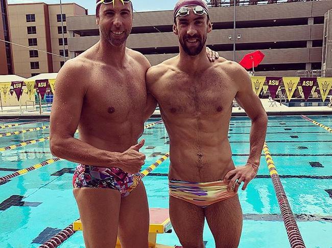 Grant Hackett and Michael Phelps whom he credits for helping save this life. Picture: Instagram