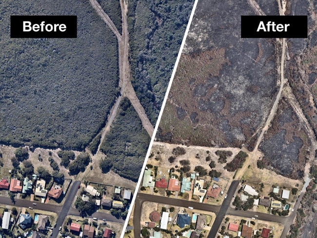 Before and after drone shots show Australia's bushfire devastation.